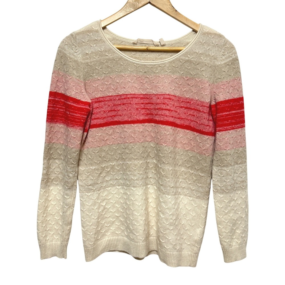 Soft Surroundings 100% Cashmere Sweater Women Small Pink Striped Crew Pullover